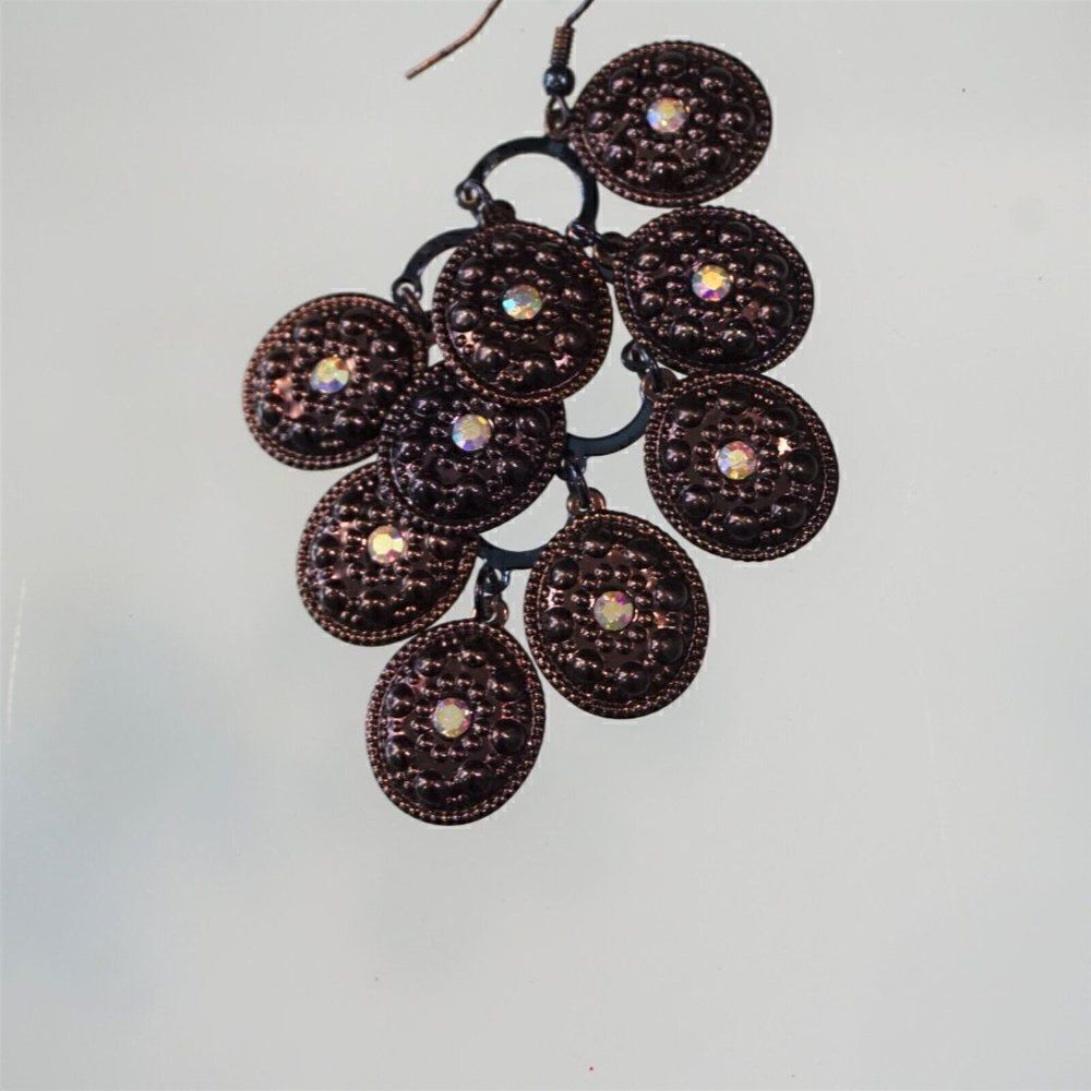 Glitter Disc Dangle Drop Chandelier Earrings Pierced Hook - Picture 4 of 4